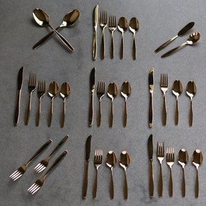 Mid Century Modern Gold Rogers Cutlery Co Set - 34 Pieces